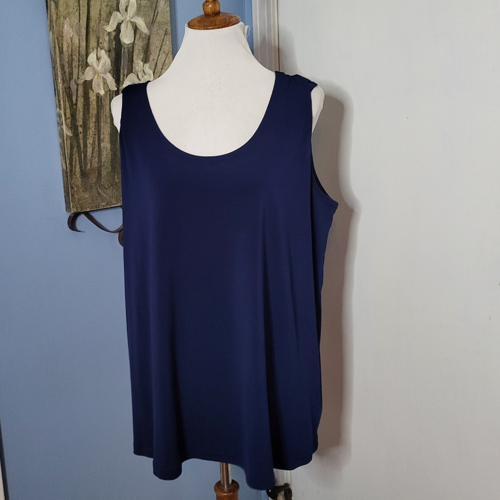 Ulla Popken Tank Top Blue Knit Stretchy Slinky 20 22